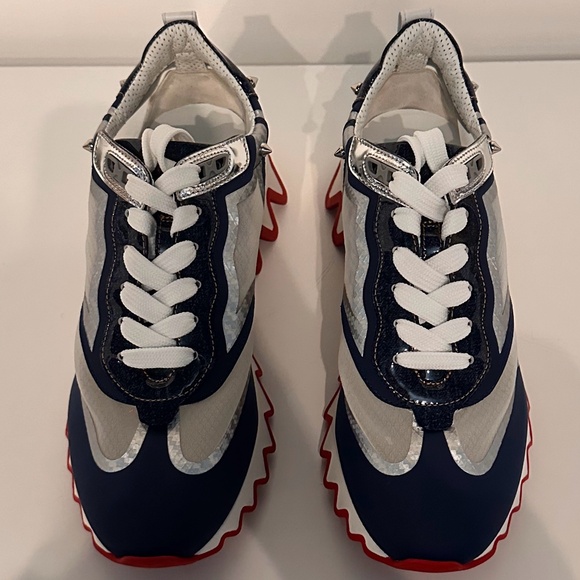 Christian Louboutin Sharkina Flat Rete Fly Pat Miss Denim (Blue/Bianco) sz 37 - Picture 1 of 5